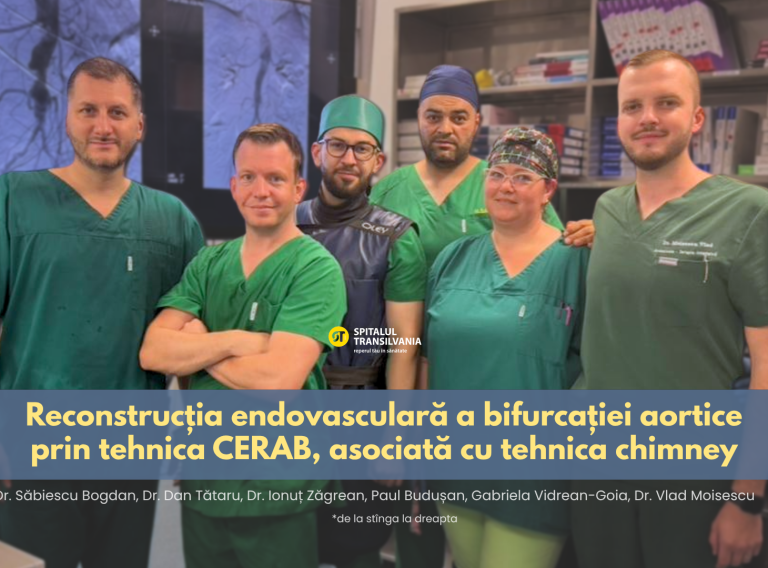 Echipa medicală a Spitalului Transilvania în timpul unei intervenții endovasculare pentru tratamentul sindromului Leriche