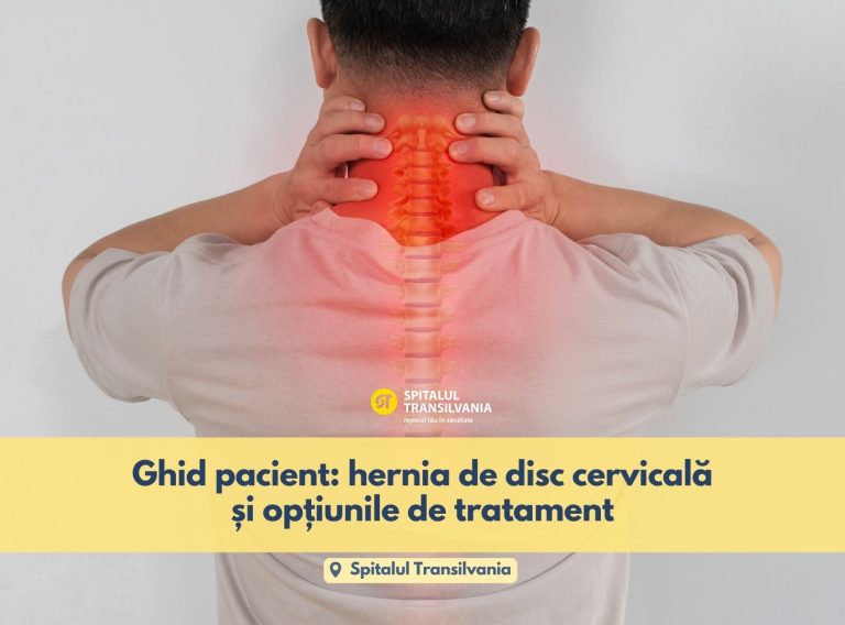 Ilustrație anatomică a herniei de disc cervicală cu comprimarea rădăcinii nervoase
